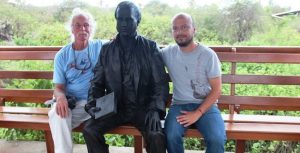 young charles darwin statue at the charles darwin research station on santa cruz