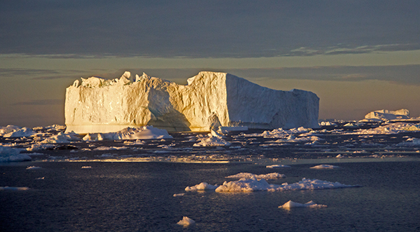 Greenland ice in yellow light