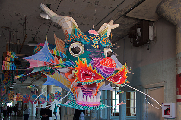 In one of the Ai Weiwei installations, a traditional Chinese dragon kite embodies political power. ©Candice Gaukel Andrews