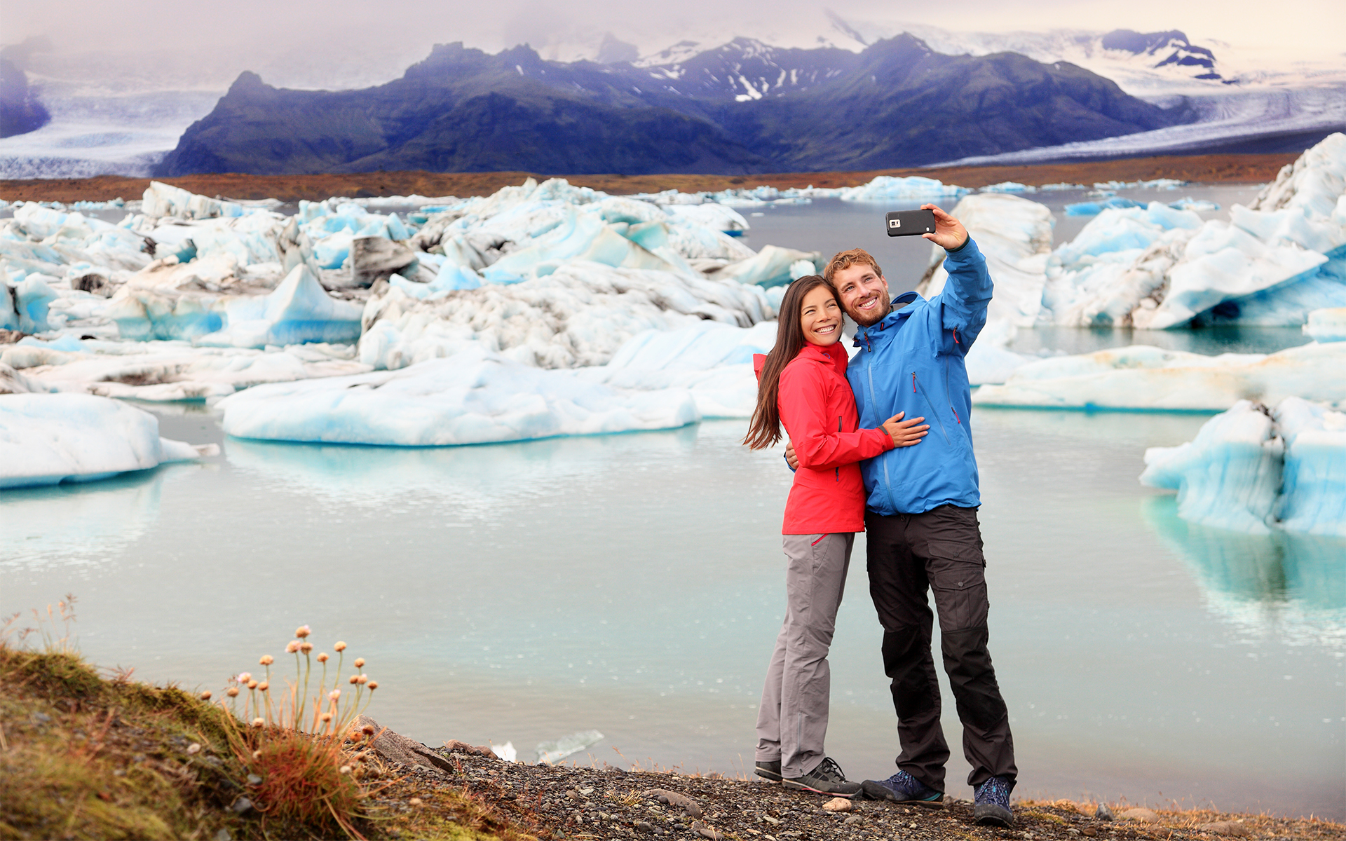 couple takes selfie in Iceland