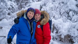 Nat Hab guest and Expedition Leader Katrina Rosen on our Women in the Wild Northern Lights & Arctic Exploration tour, snow, churchill Canada