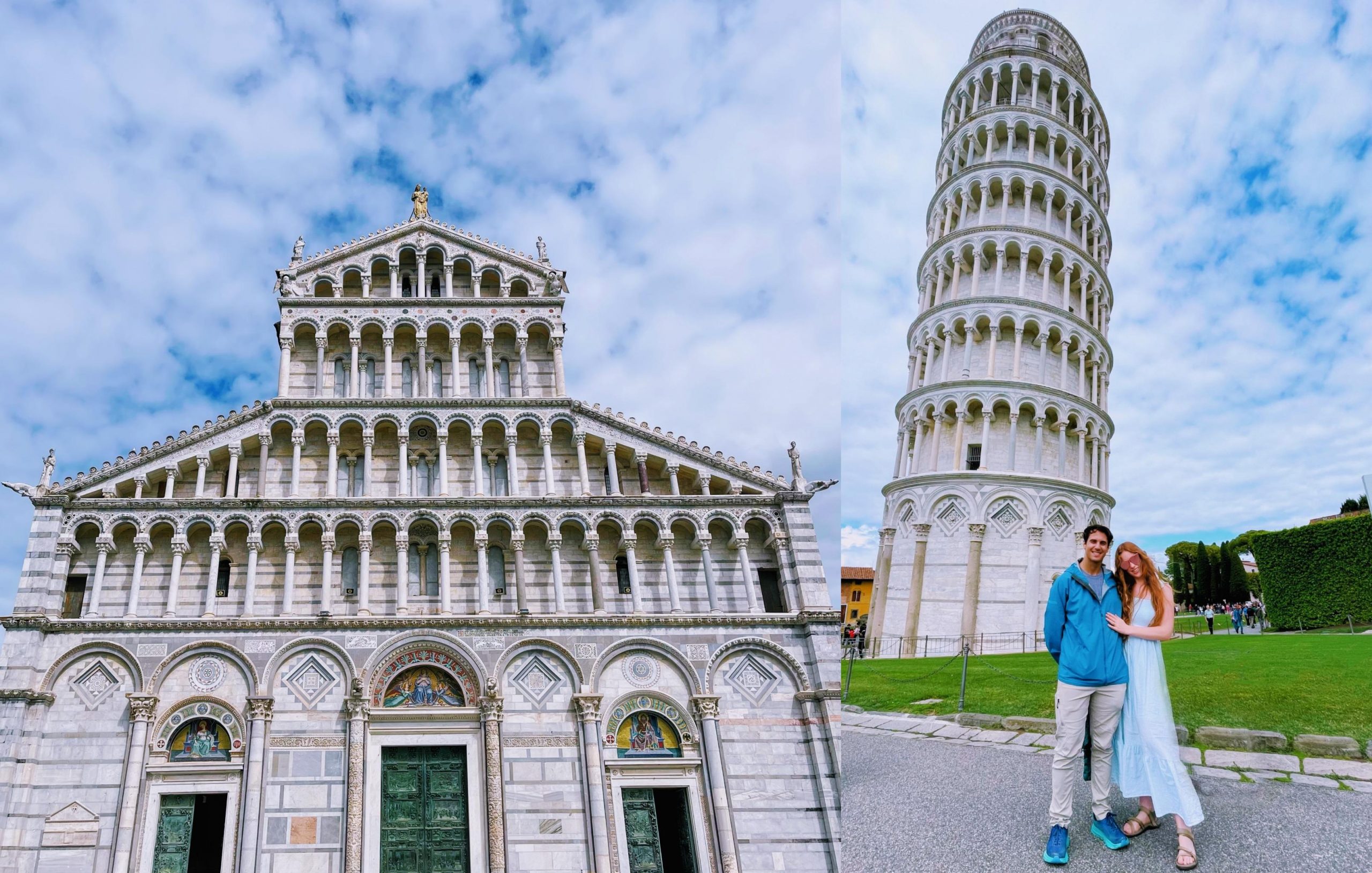 We also visited Pisa, beginning with the Piazza del Duomo. Here stood the Romanesque marble monuments of the Cathedral of Santa Maria Assunta, consecrated in 1118, alongside the Baptistery and the famous Leaning Tower.